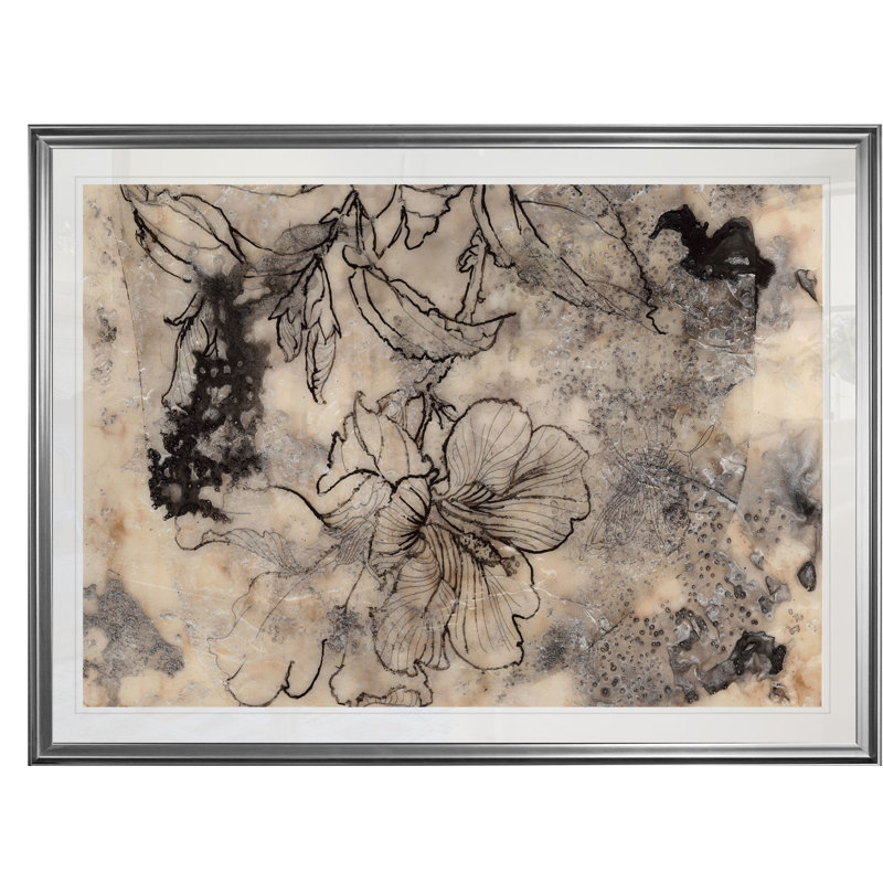 Tatoué floral II - reproduction de cadre photo sur papier, H 30 po x l 45 po x 1,5 po, Cadre argenté