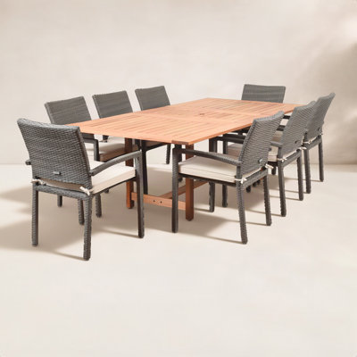 Anautica 8 - Person Wicker Patio Dining Set with Rectangular Table , Cushions Included