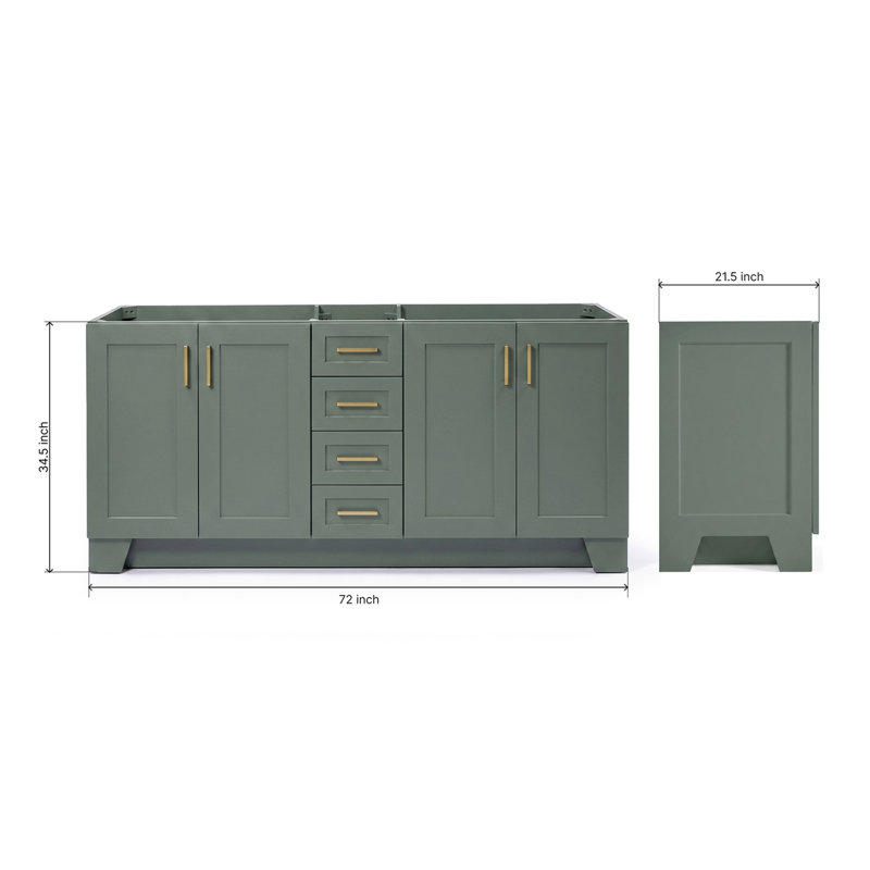 72" Double Bathroom Vanity Base Only, Vintage Green