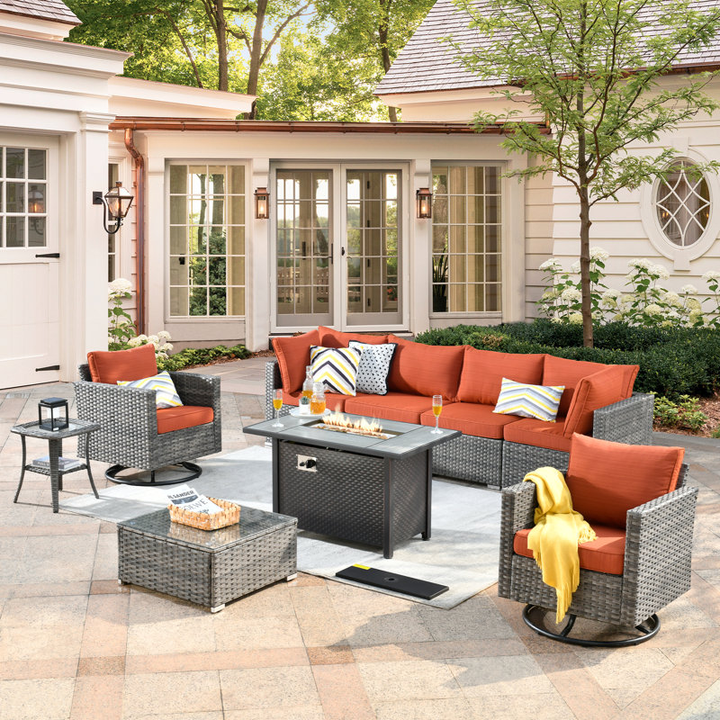 Outdoor Furniture 9 Pieces Set With Stove, Orange