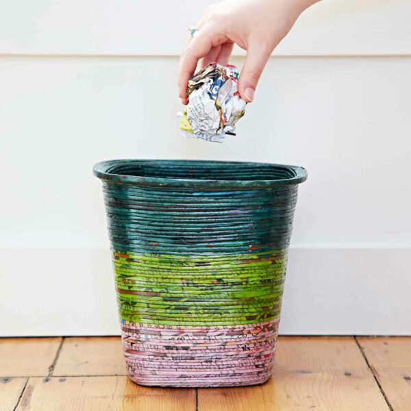Paper High Decorative Basket, Green/Purple