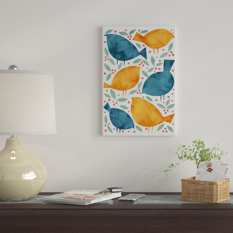 « oiseaux »-impression sur toile tendue, H 40 po x l 26 po x P 1,5 po, Pas de tapis, Toile tendue