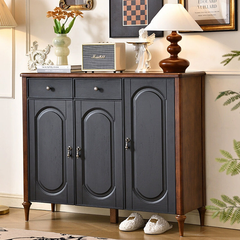 Black&Walnut Solid Wood Shoe Storage Bench