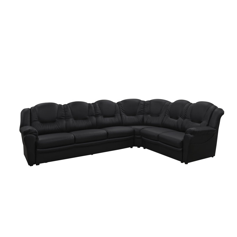 Colin Corner Sofa, Black/Black Faux Leather