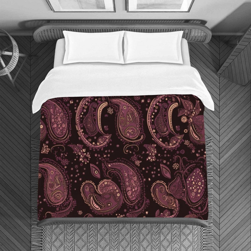 Machine Printed Duvet Cover, Brown/Pink Paisley, Queen Duvet Cover
