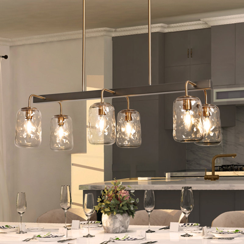 Bergeson 33" W 6-Light Mixed Metal Chandelier with Water Ripple Glass