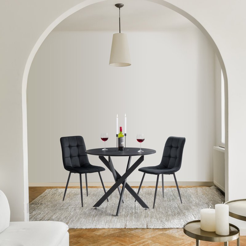 Chaise d'appoint en velours capitonné Steller, Noir