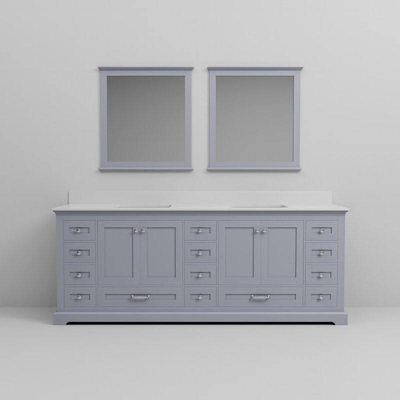 Dukes 84 in. W x 22 in. D Double Bath Vanity and Mirrors, Dark Gray, White Quartz