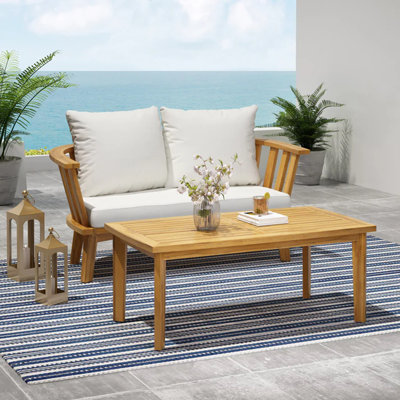 Ensemble de conversation d'extérieur en bois d'acacia pour 2 personnes avec coussins et table basse pour véranda, jardin, cour arrière, balcon