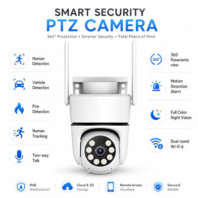Outdoor Security Camera, Dual Lens 2MP+2MP Wi-Fi 6 Pan-Tilt, IP65 Weatherproof, 20m IR Night Vision & 2-Way Audio