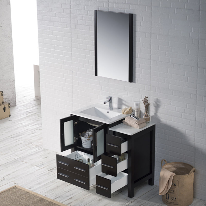 Espresso 36" Single Vanity with Ceramic Sink and Side Cabinet