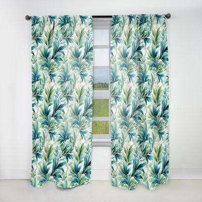 Oceanic Foliage Botanical Pattern II - Tropical Velvet Curtain - Room Darkening - 1 Panel