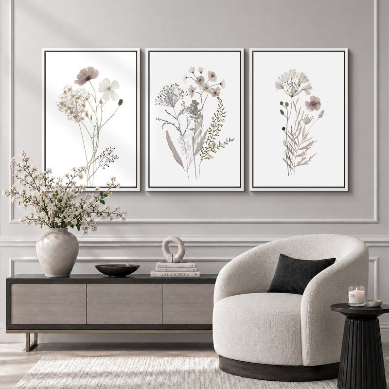 "Minimal Botanical" Wildflowers, H 24 po x l 16 po x P 1,5 po, Blanc
