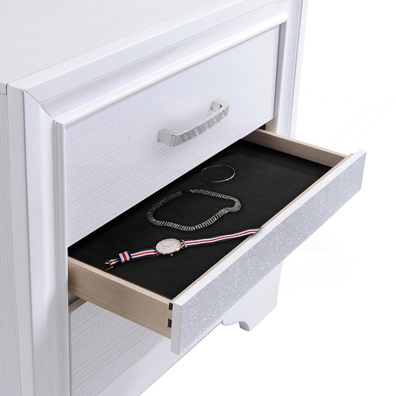 Table de chevet blanche à 2 tiroirs avec plateau à bijoux caché, Blanc