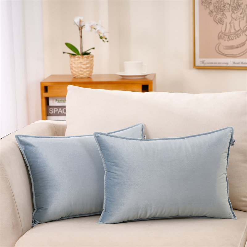  Housse et insert de coussin carré en velours, Bleu mer, H 14 po x l 20 po x P 4 po, polyester