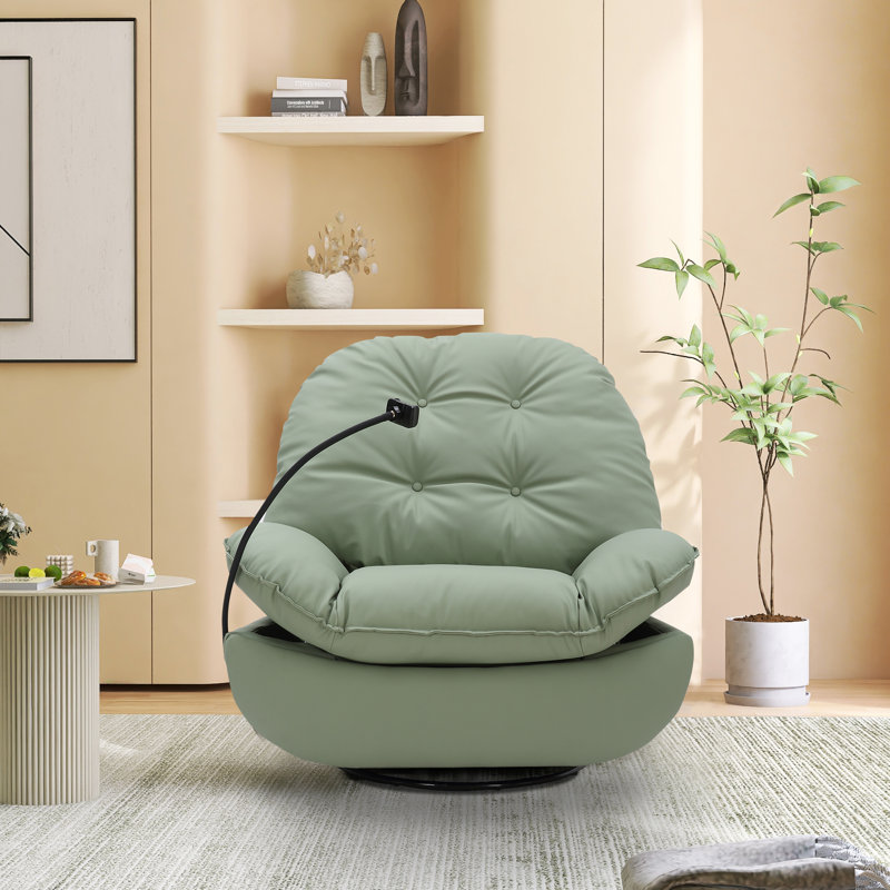 Weona Recliner Swivel With Voice Control Bluetooth USB Phone Holder Chair, Green Faux Leather