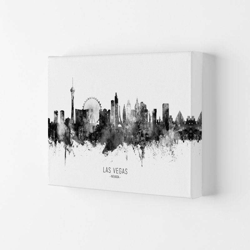 Las Vegas Nevada Skyline Black White City Name by Michael Tompsett - Print, 21cm H x 29.7cm W x 4cm D, Wrapped Canvas