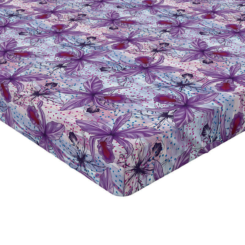 Ambesonne Orchid Fitted Sheet Exotic Flowers on Pastel Art Violet and Raspberry, Twin Fitted Sheet