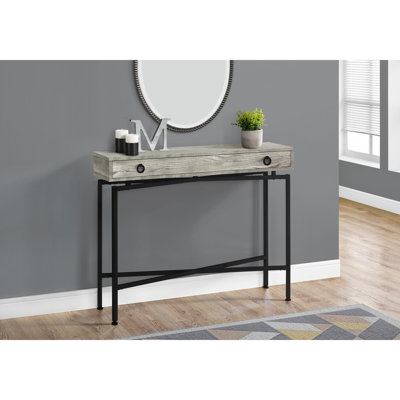 Table d'appoint en métal noir avec plateau en stratifié gris - tiroir de rangement inclus, stratifié latéral moderne, base