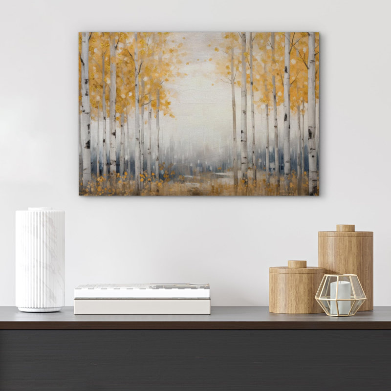 Bouleau Aspen «Golden Autumn Birch Trees Forest» sur, Toile tendue, H 16 po x l 24 po