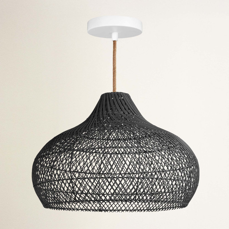 Latigo Outdoor Rattan Pendant Light - 24" Black Dome 1-light Polished Handwoven Adjustable Light Fixture For Patio, Porch & Entryway In Modern, Traditional, Boho & Coastal Style