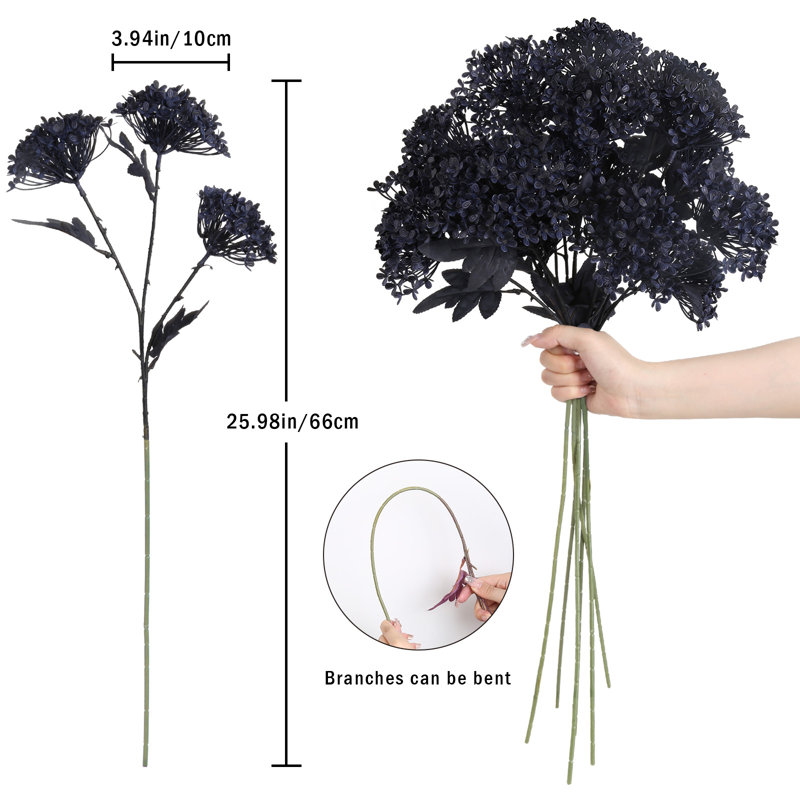 3Pcs Viburnum Hydrangea Artificial Flowers, Dark Blue