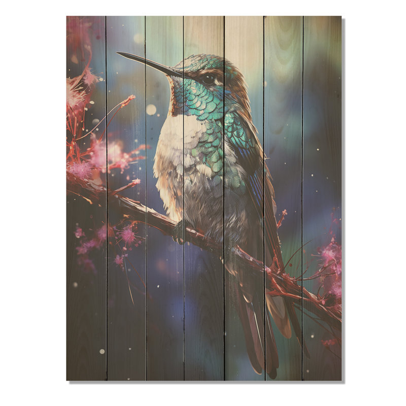 Fée colibri néotropicale bleue I - impression de colibri sur bois, H 32 po x l 24 po