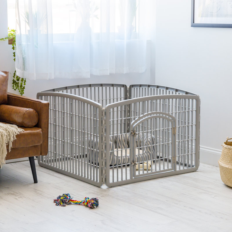 IRIS 4-8 Panel Dog Exercise Playpen with Door, Light Grey, H23.63''