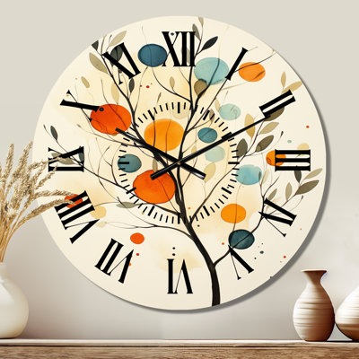 Horloge murale minimaliste en métal - Branche d'olivier au soleil