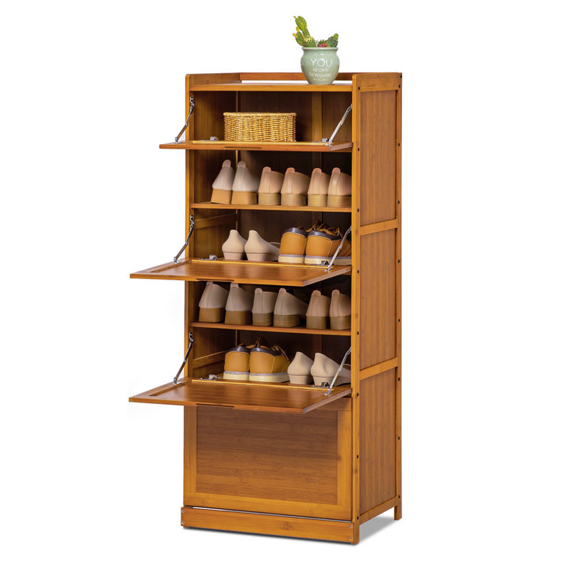 21 Pair Shoe Storage Cabinet 7 Layers Wood Shelf With Flip Drawers Tabletop