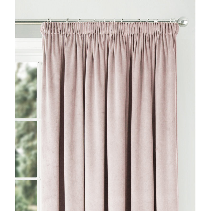 Velour Fully Lined Pencil Pleat Room Darkening Curtains, 228cm Width x 213cm Drop, Soft Pink