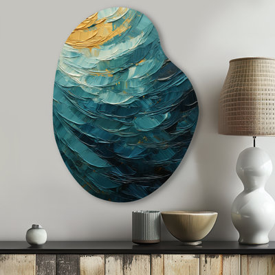 Okehampton - Abstract Spirals Asymmetrical Metal Wall Art, Blue Unique Shape Metal Art Print