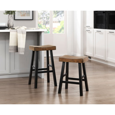 2 tabourets de comptoir en bois d'hévéa massif, 2, noir et brun, 2 pièces transitionnels brun repas
