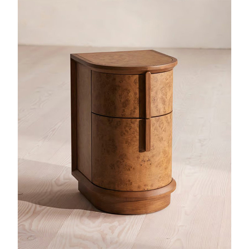 Mid‑Century Solid Wood Brown Bedroom Nightstand