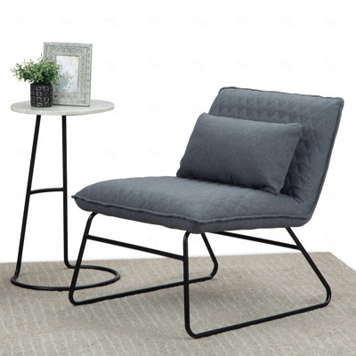 Fauteuil d'appoint Lyons avec coussin lombaire en tissu aspect lin gris
