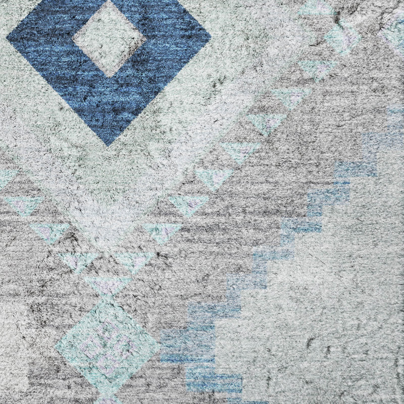 Premium Machine Washable Dream Shag ADS177 Aztec Rug, Blue, 9' x 12'