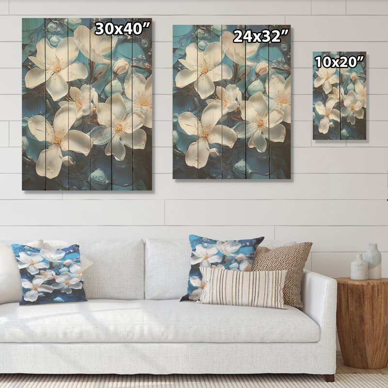 Beauté tropicale blanche de Plumeria - Art sur bois de pin naturel de Plumeria, H 40 po x l 30 po