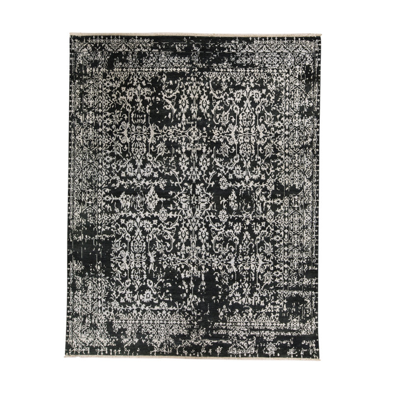 Tapis bleu et bleu sarcelle noué à la main de haute qualité