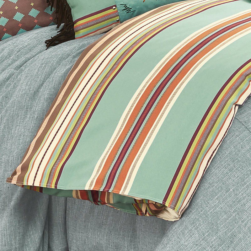 Ensemble d'édredon Serape Turquoise Brown Orange Striped Southwestern, Édredon grand + 2 taies décoratives