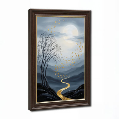 «Moonlit Tree with Golden Leaves and River», art mural