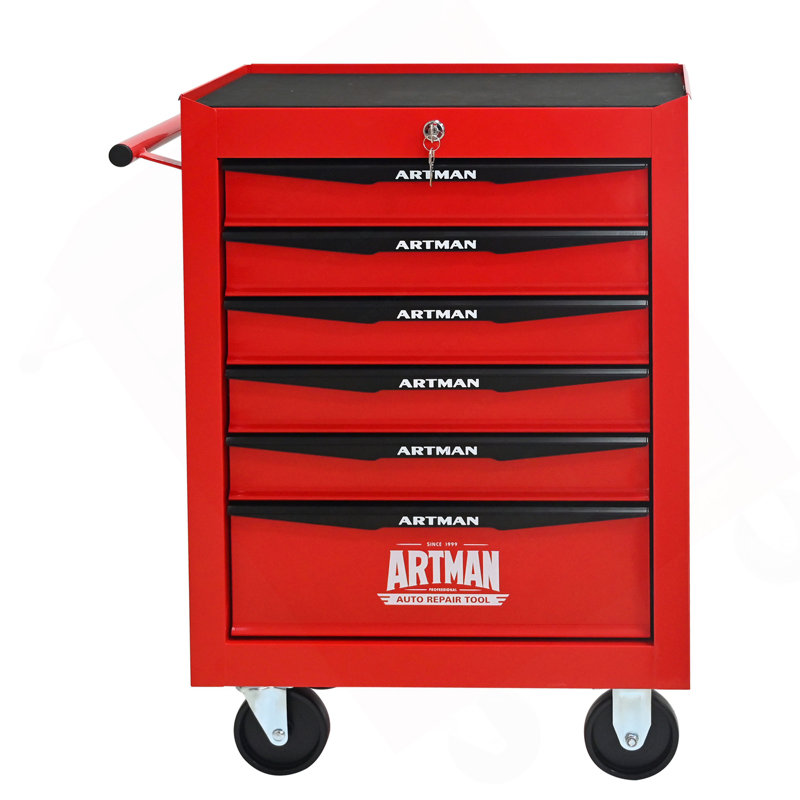 Armoire à outils en métal avec 6 tiroirs, armoire à outils à 6 tiroirs de 20 po avec glissières à roulement à billes, organisateur de boîte à outils en acier - rouge et noir