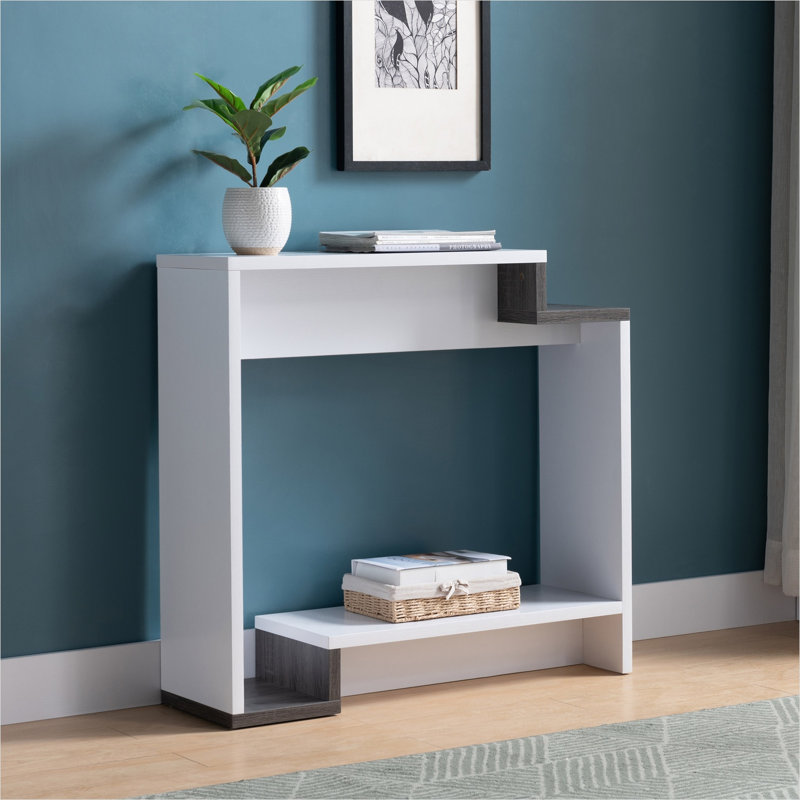 Bureau d'écriture avec deux tablettes ouvertes, panneau de particules blanc, console de rangement compacte de 36 pouces