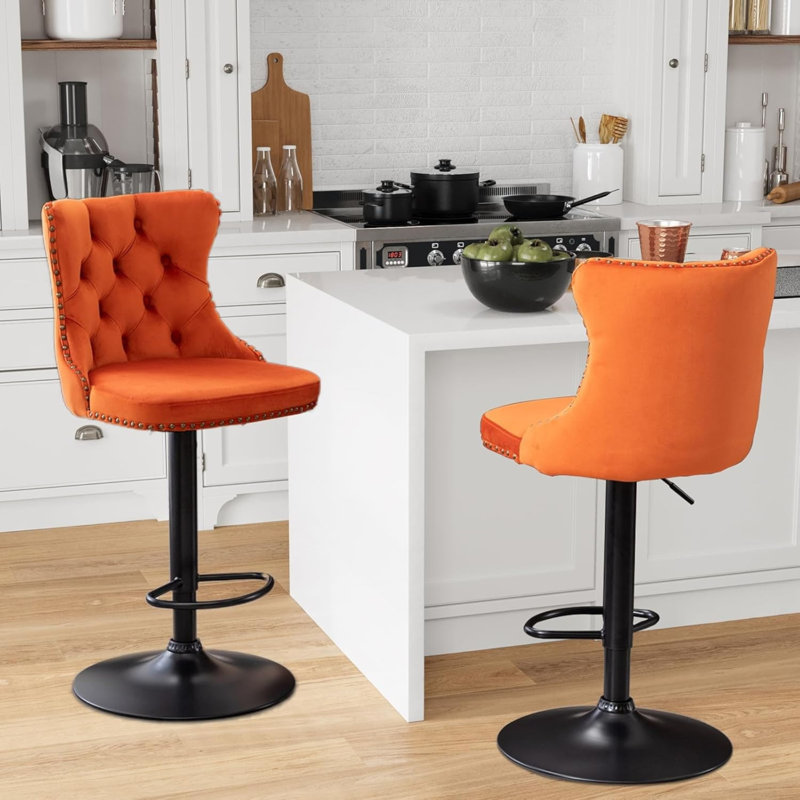 Tabouret de bar pivotant à hauteur réglable Zager, Noir, Orange, 2