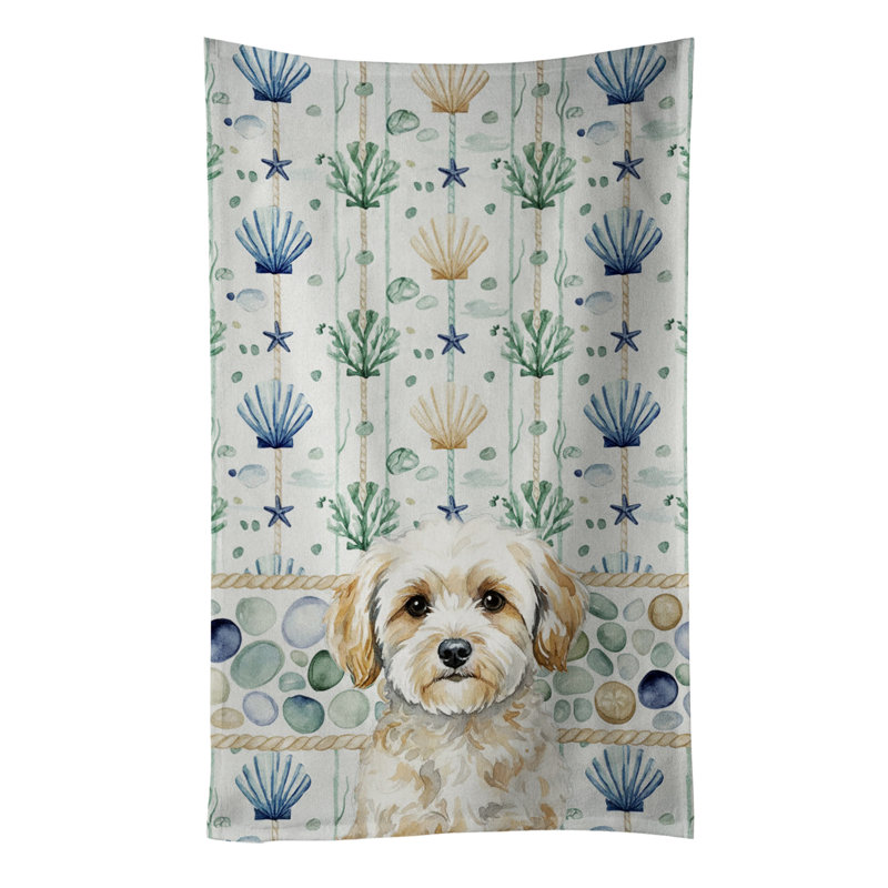 Maltipoo Coastal Sea Glass Kitchen Towel, Maltipoo