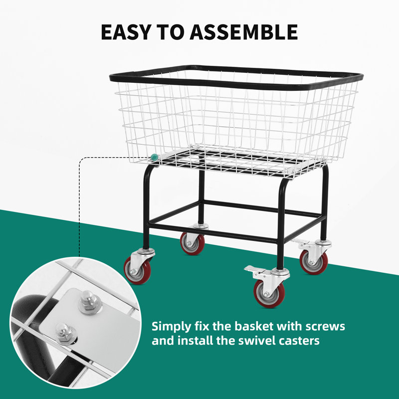 Metal Laundry Cart with Wheels, Silver