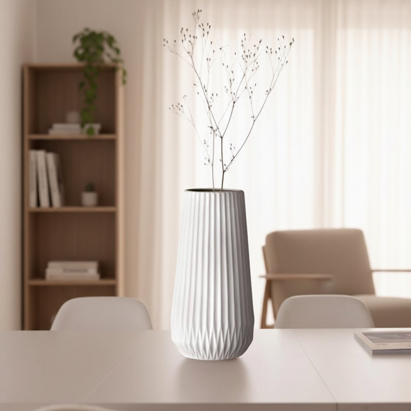 White Ceramic Textured Wavy Vase