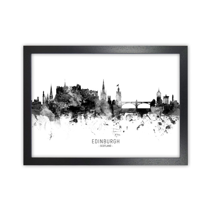 Edinburgh Scotland Skyline Black White City Name by Michael Tompsett - Print, Black Framed, 64cm H x 88cm W x 3cm D