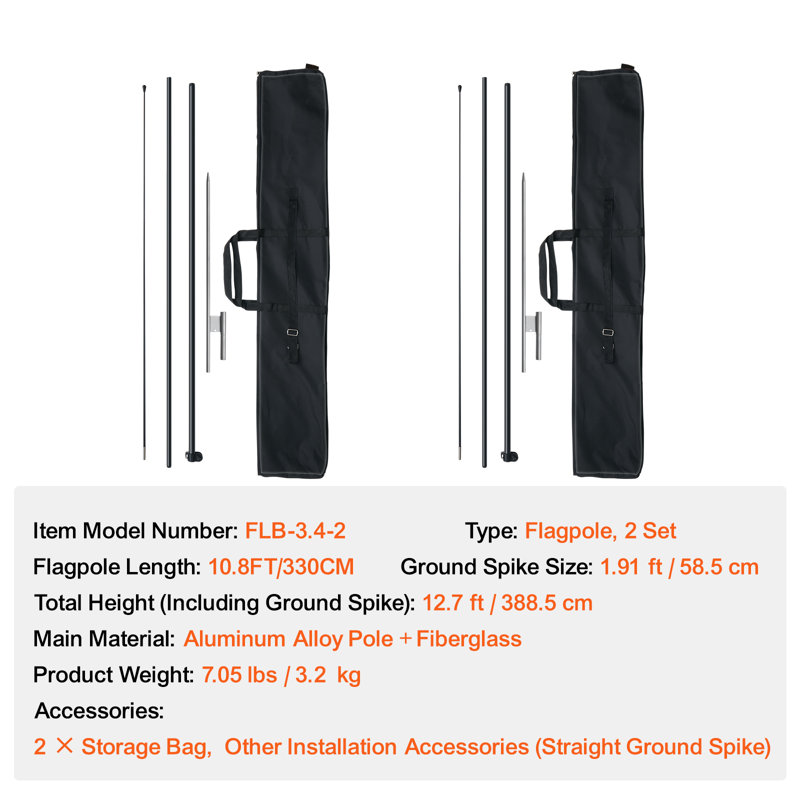 Feather Flag Pole Kit, 2 Packs Swooper Flag Pole 12.7 ft, Sign Flag Poles for Business Advertising Flags Outdoor, Featuring Ground Stakes and A Carrying Bag (Flag Not Included)