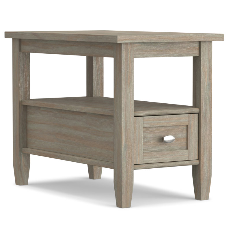 Warm Shaker Solid Wood Transitional End Table with Storage Drawer, Distressed Gray, 14"