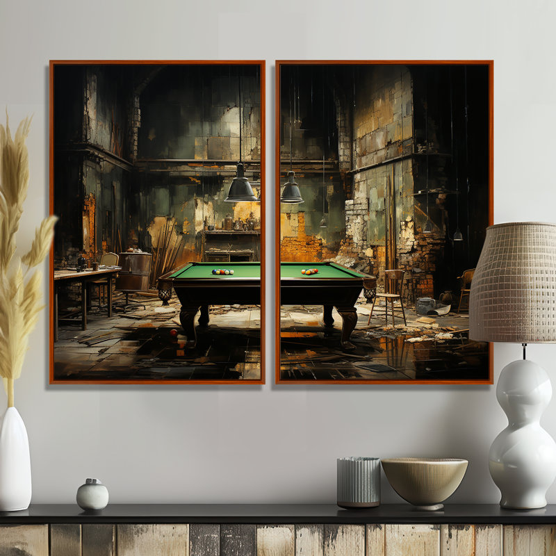 Billard Industrial Game I - Décoration murale verte, 36" H x 48" W, Impression encadrée flottante, Brown